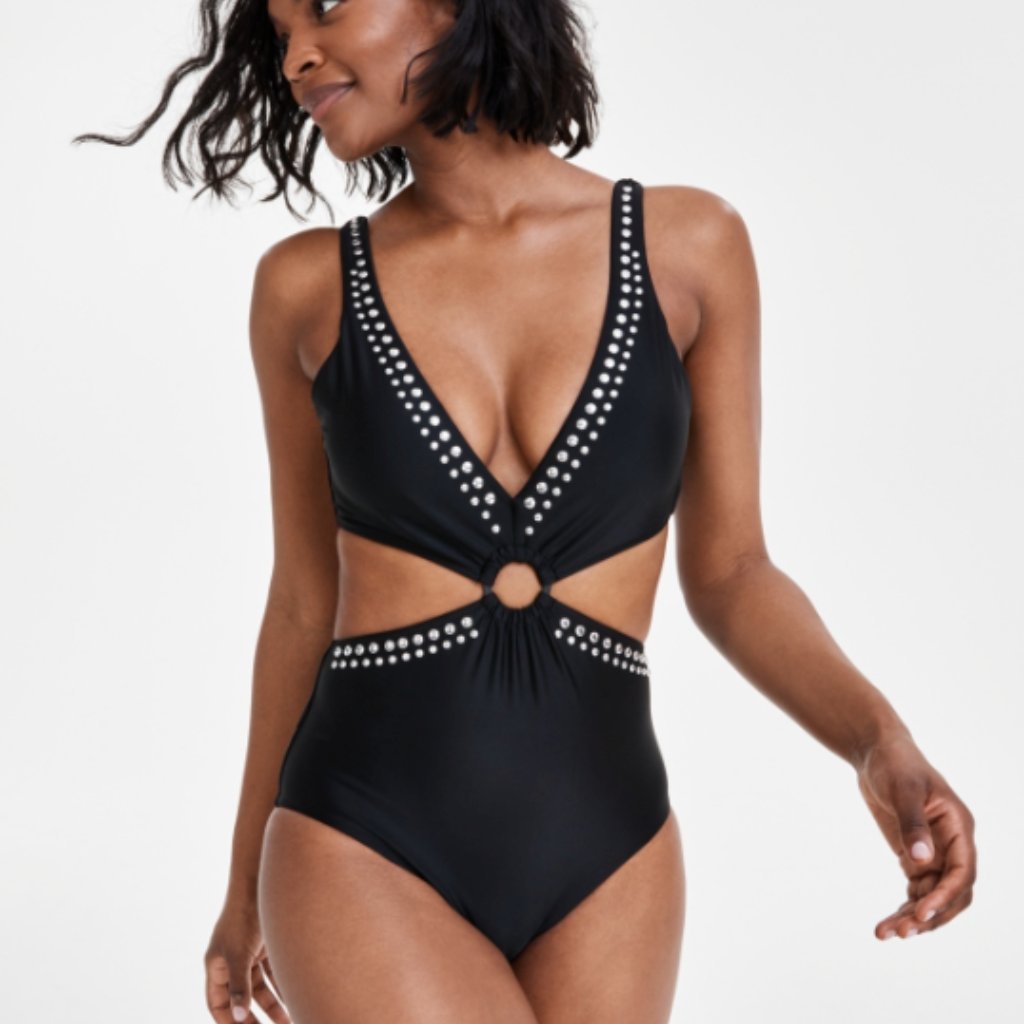 Bar Iii Women's Tell Me About It Stud One-Piece Swimsuit Black Size M 22237